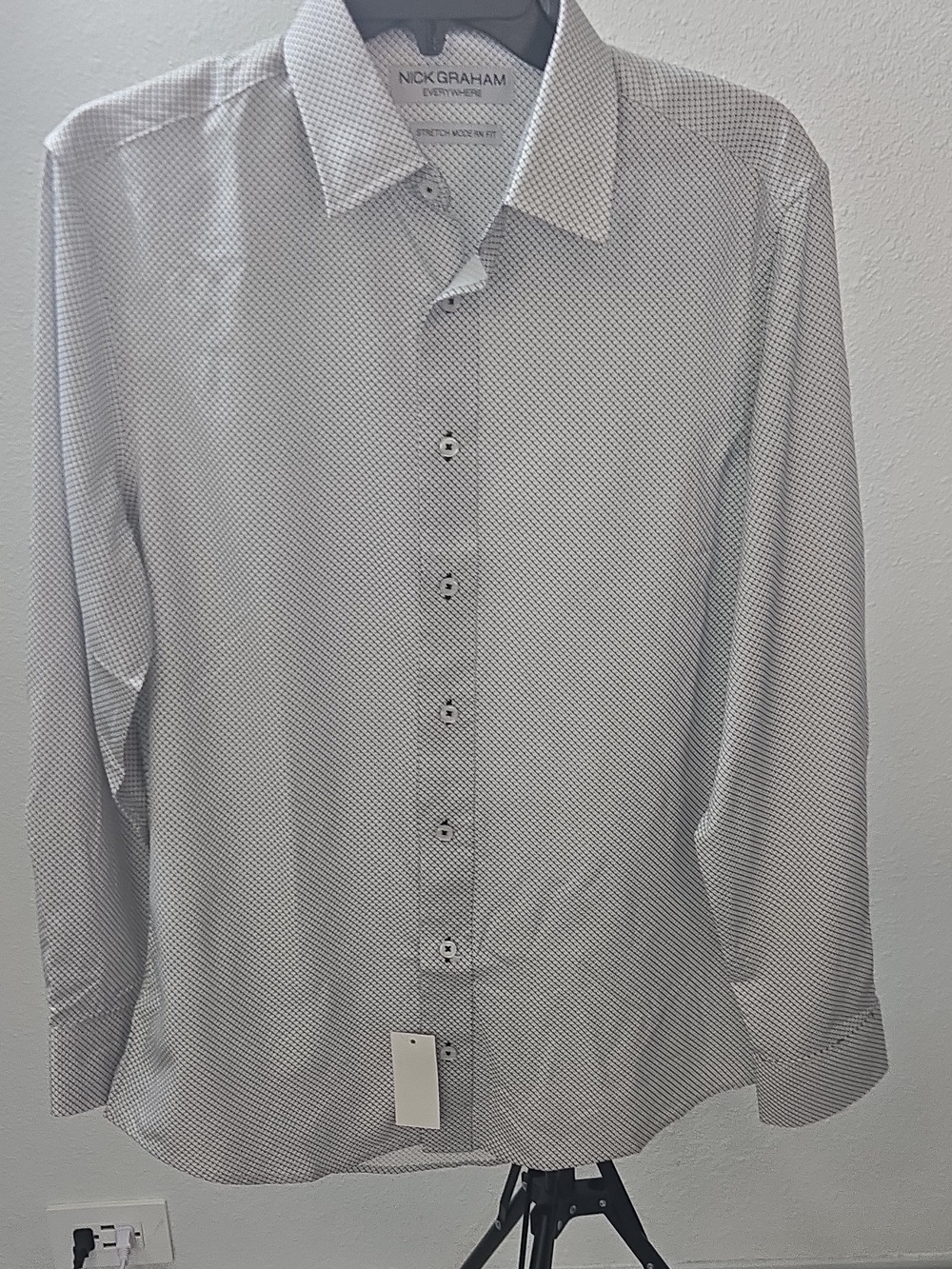 Nick Graham Men's White Micro-Dot Long Sleeve Dress Shirt